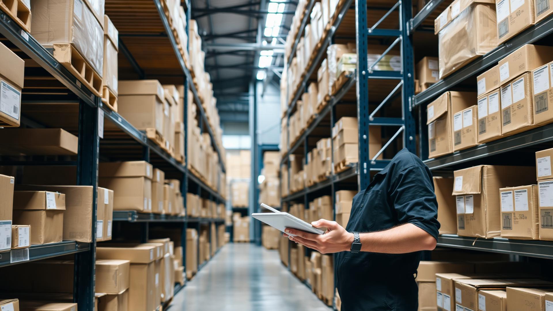 Warehouse operatives sorting and scanning parcels on a high-speed conveyor